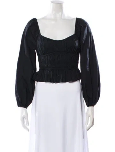 Pre-owned Staud Square Neckline Long Sleeve Crop Top In Black