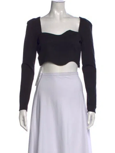 Pre-owned Staud Square Neckline Long Sleeve Crop Top In Black