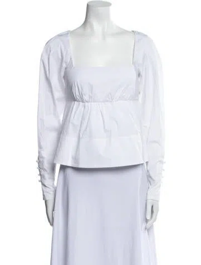 Pre-owned Staud Square Neckline Long Sleeve Crop Top In Blue