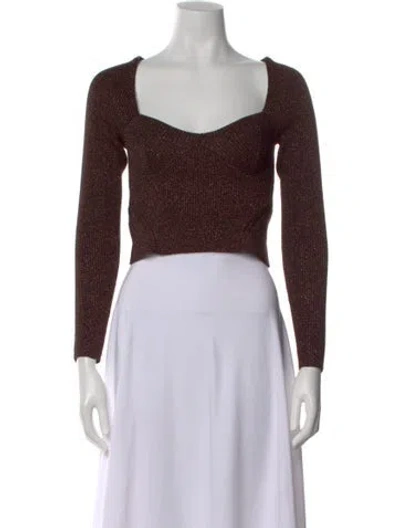 Pre-owned Staud Square Neckline Long Sleeve Crop Top In Brown