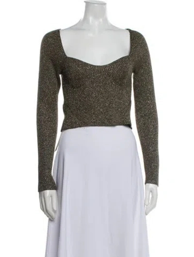 Pre-owned Staud Square Neckline Long Sleeve Crop Top In Green