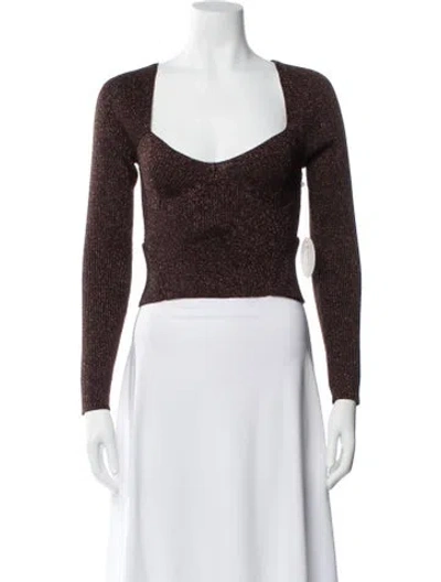 Pre-owned Staud Square Neckline Long Sleeve Crop Top In Multi