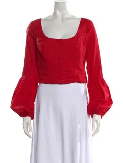 Pre-owned Staud Square Neckline Long Sleeve Crop Top In Red