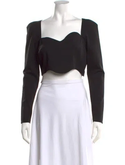 Pre-owned Staud Square Neckline Long Sleeve Crop Top W/ Tags In Black