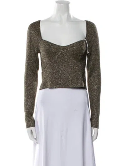 Pre-owned Staud Square Neckline Long Sleeve Crop Top W/ Tags In Silver