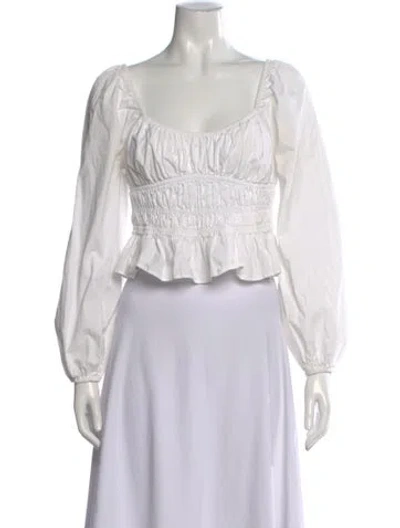 Pre-owned Staud Square Neckline Long Sleeve Crop Top In White