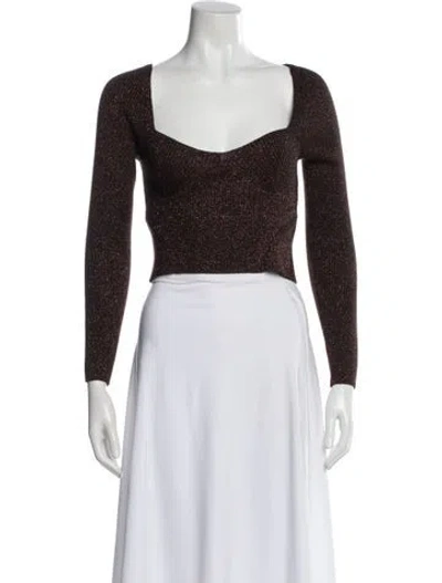 Pre-owned Staud Square Neckline Long Sleeve Top In Brown