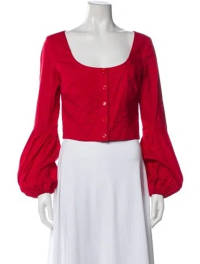 Pre-owned Staud Square Neckline Long Sleeve Top In Red