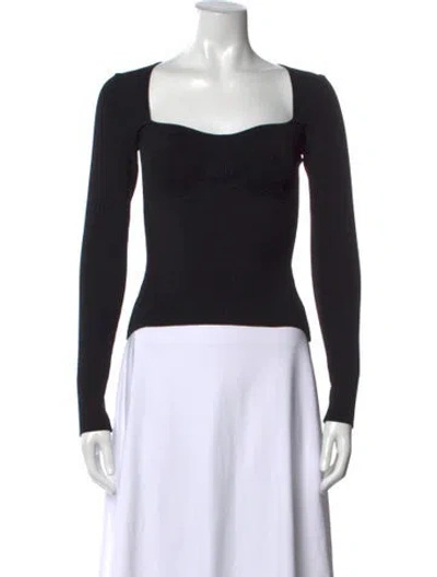 Pre-owned Staud Square Neckline Long Sleeve Top W/ Tags In Black