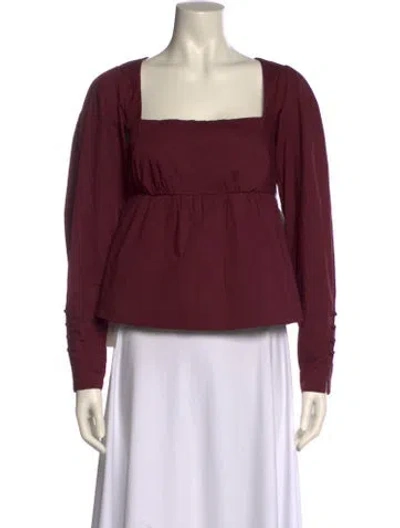 Pre-owned Staud Square Neckline Long Sleeve Top W/ Tags In Burgundy