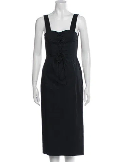 Pre-owned Staud Square Neckline Midi Length Dress In Black
