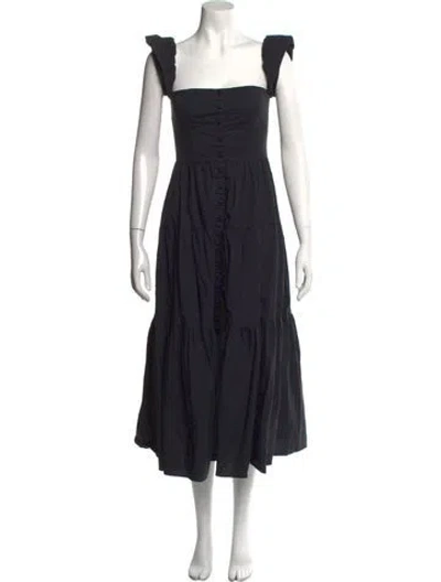 Pre-owned Staud Square Neckline Midi Length Dress In Black