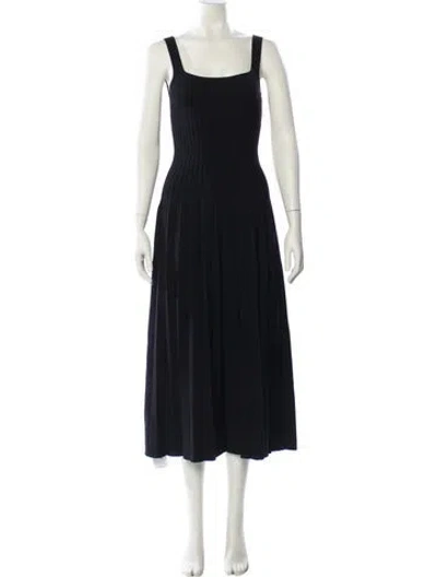 Pre-owned Staud Square Neckline Midi Length Dress In Black