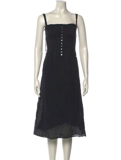 Pre-owned Staud Square Neckline Midi Length Dress In Black