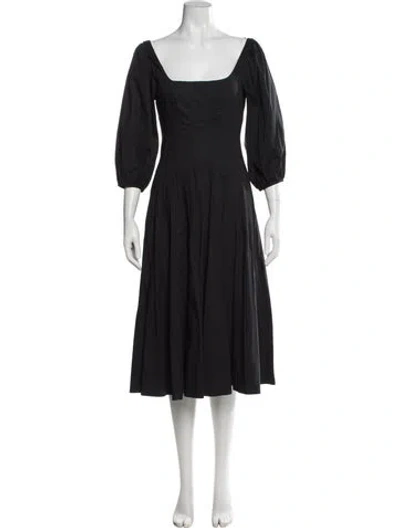 Pre-owned Staud Square Neckline Midi Length Dress In Black