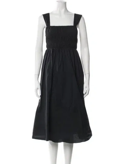 Pre-owned Staud Square Neckline Midi Length Dress In Black