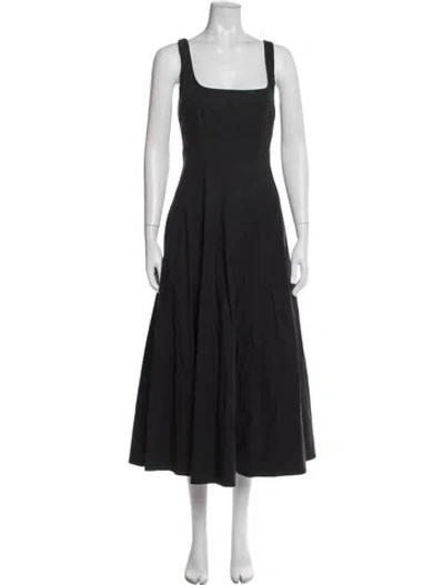 Pre-owned Staud Square Neckline Midi Length Dress In Black