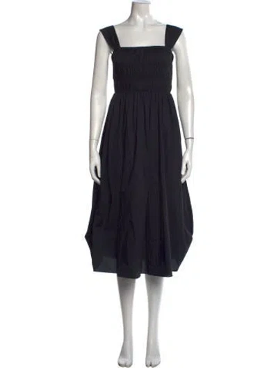 Pre-owned Staud Square Neckline Midi Length Dress In Black