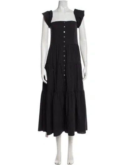 Pre-owned Staud Square Neckline Midi Length Dress In Black