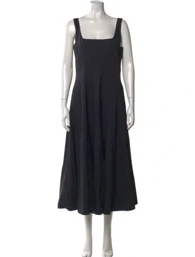 Pre-owned Staud Square Neckline Midi Length Dress In Black