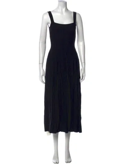 Pre-owned Staud Square Neckline Midi Length Dress In Black