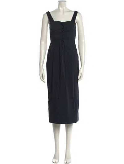 Pre-owned Staud Square Neckline Midi Length Dress In Blue