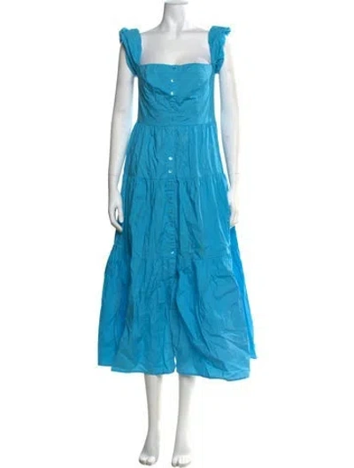 Pre-owned Staud Square Neckline Midi Length Dress In Blue