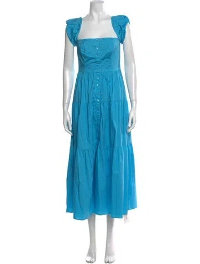 Pre-owned Staud Square Neckline Midi Length Dress In Blue