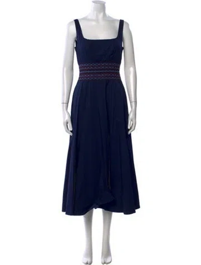Pre-owned Staud Square Neckline Midi Length Dress In Blue
