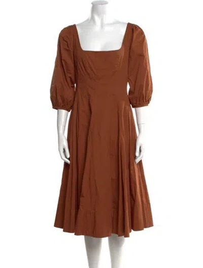 Pre-owned Staud Square Neckline Midi Length Dress In Brown
