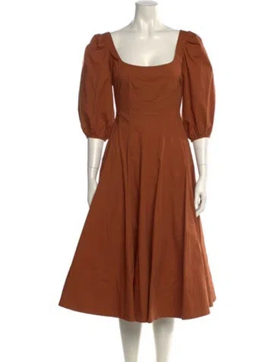Pre-owned Staud Square Neckline Midi Length Dress In Brown