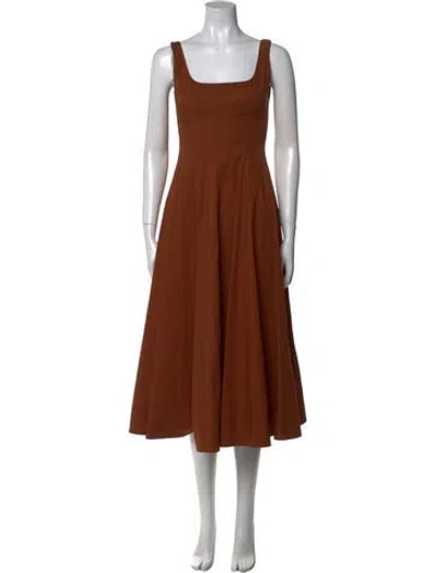 Pre-owned Staud Square Neckline Midi Length Dress In Brown