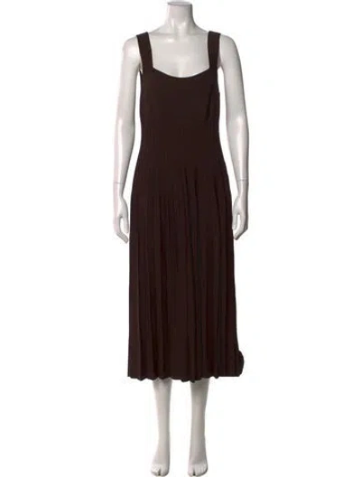 Pre-owned Staud Square Neckline Midi Length Dress In Brown