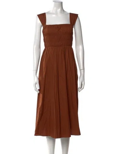 Pre-owned Staud Square Neckline Midi Length Dress In Brown