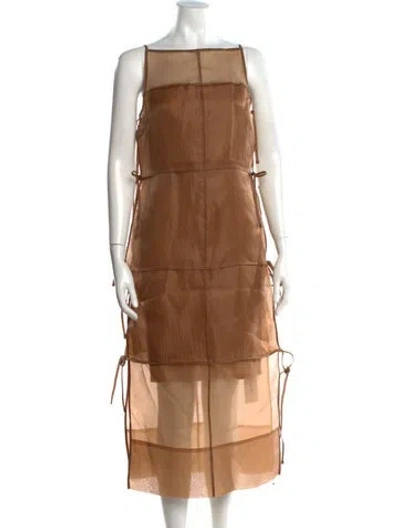 Pre-owned Staud Square Neckline Midi Length Dress In Brown