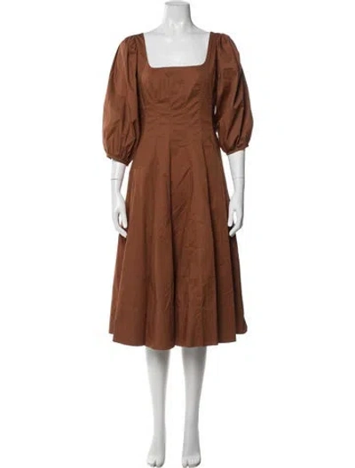 Pre-owned Staud Square Neckline Midi Length Dress In Brown
