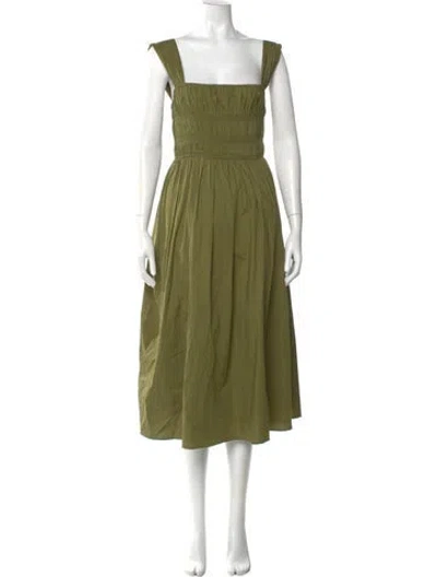 Pre-owned Staud Square Neckline Midi Length Dress In Green