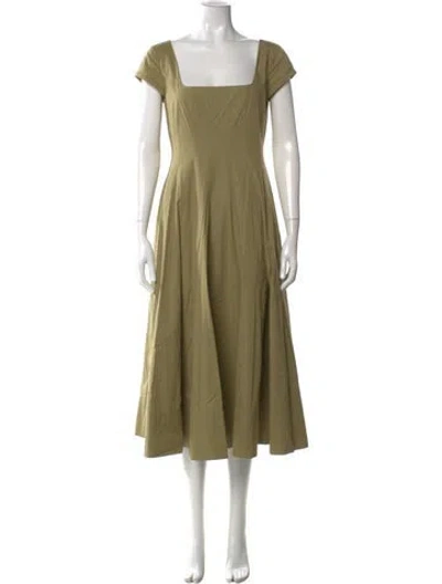 Pre-owned Staud Square Neckline Midi Length Dress In Green