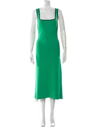 Pre-owned Staud Square Neckline Midi Length Dress In Green