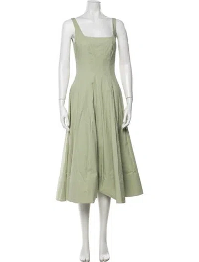 Pre-owned Staud Square Neckline Midi Length Dress In Green