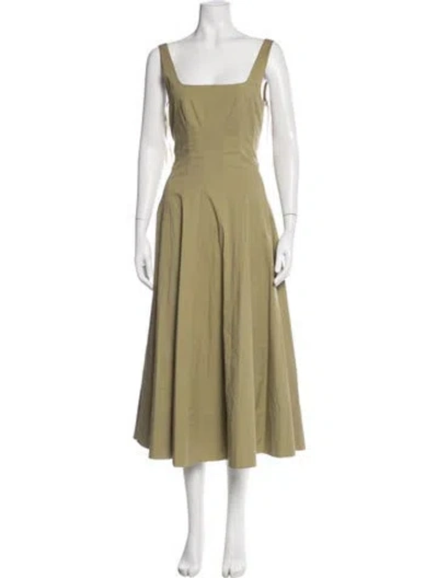 Pre-owned Staud Square Neckline Midi Length Dress In Green