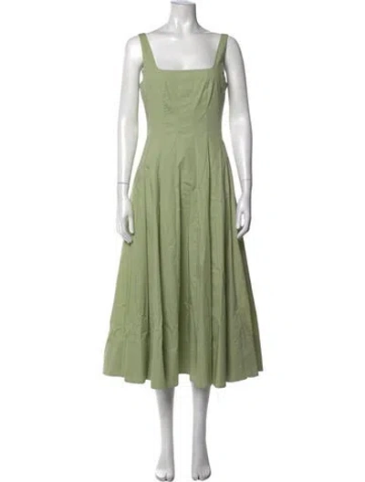 Pre-owned Staud Square Neckline Midi Length Dress In Green