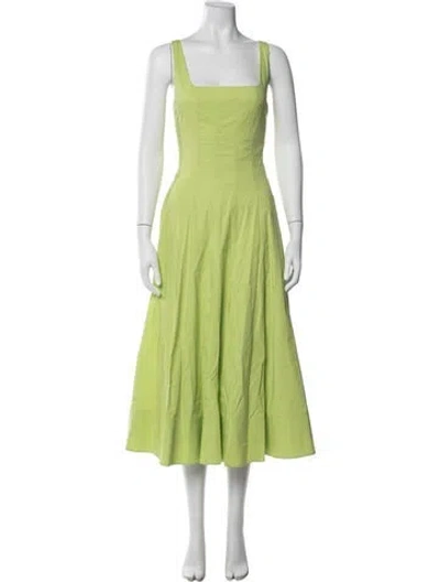 Pre-owned Staud Square Neckline Midi Length Dress In Green