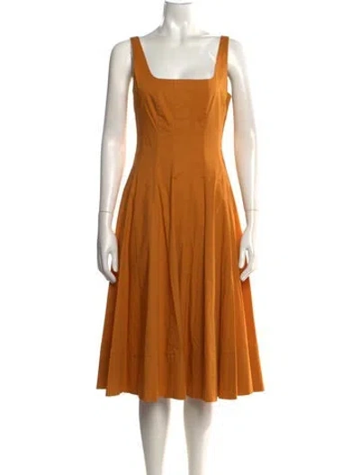 Pre-owned Staud Square Neckline Midi Length Dress In Orange