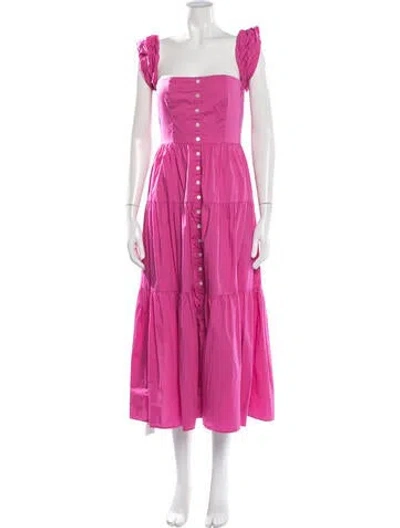 Pre-owned Staud Square Neckline Midi Length Dress In Pink