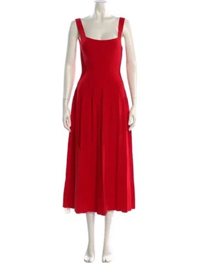 Pre-owned Staud Square Neckline Midi Length Dress In Red