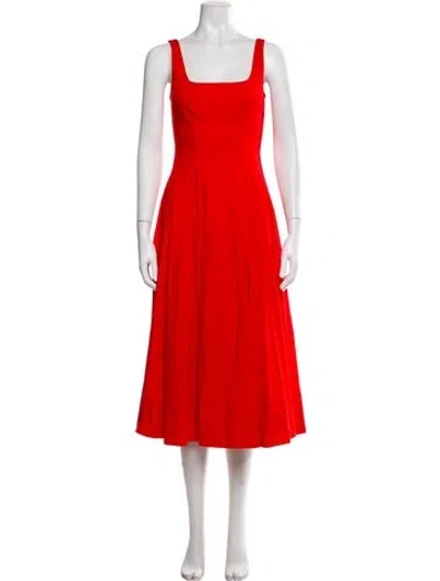 Pre-owned Staud Square Neckline Midi Length Dress In Red