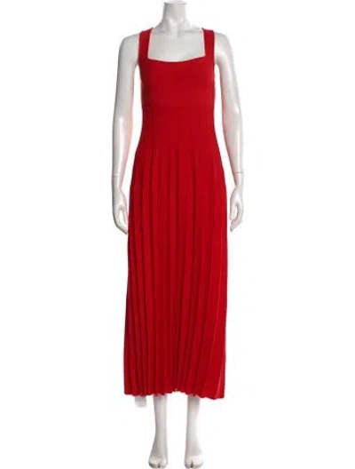 Pre-owned Staud Square Neckline Midi Length Dress In Red