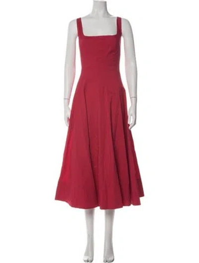 Pre-owned Staud Square Neckline Midi Length Dress In Red