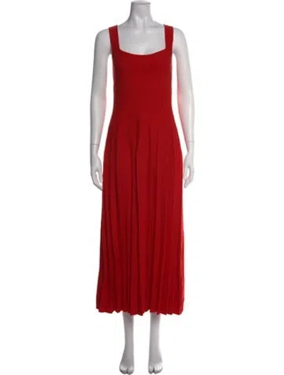 Pre-owned Staud Square Neckline Midi Length Dress In Red